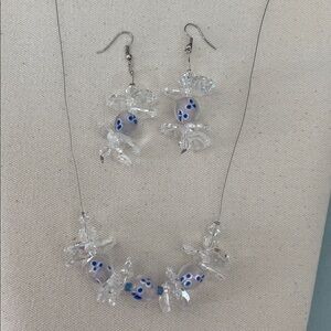Delicate Blue-Dotted Glass Bead Necklace - Women's Jewelry